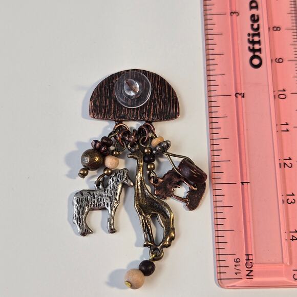 African Wildlife Safari Giraffe Zebra Palm Tree Bronze Dangle Post Earrings - Picture 5 of 5